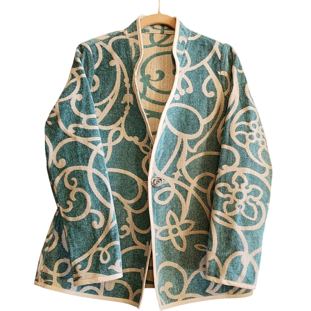Winding River Reversible Jacket Womens Small Teal Cream Floral Scroll NWT USA